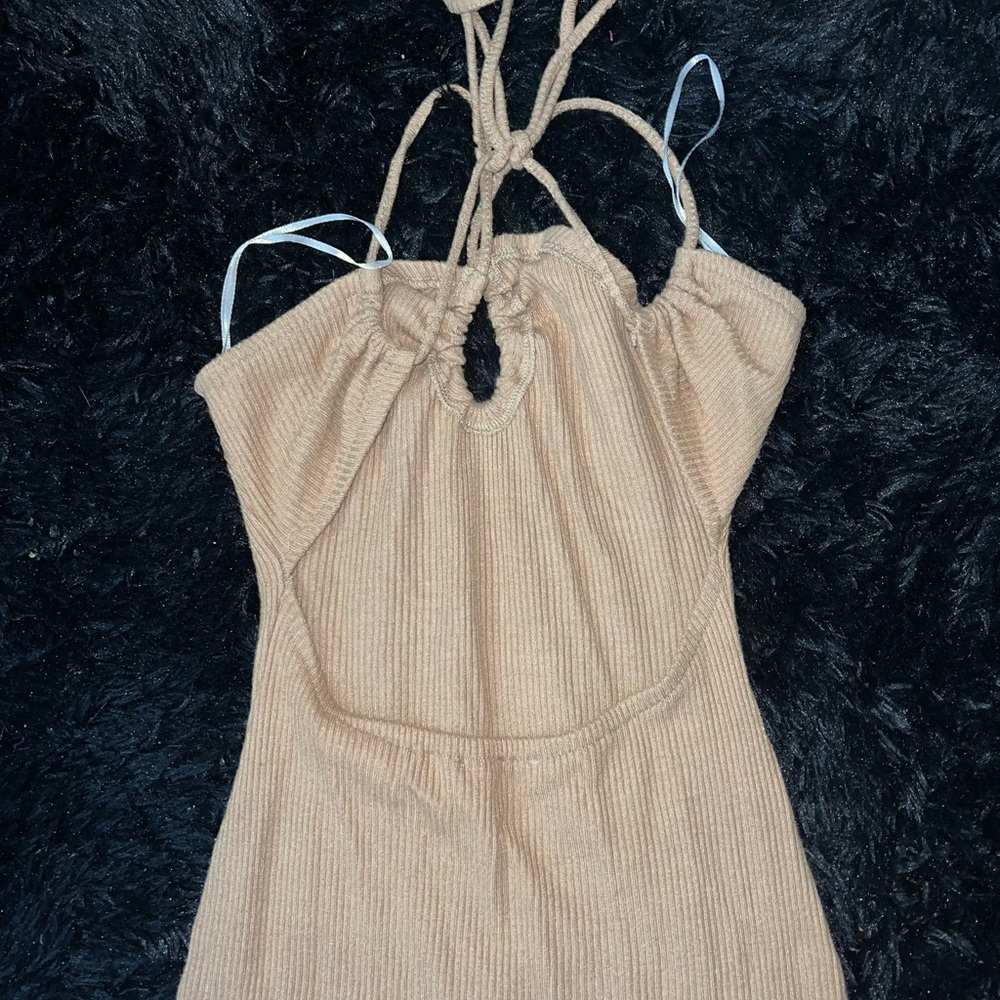 Tan Ribbed Bodycon Mini Dress - Picture 5 of 9